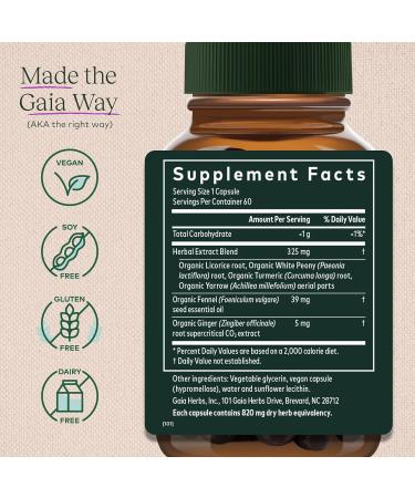 Gaia Herbs Cramp Relief | Herbal Supplement for Hormone Balance & Period Pain | Organic Licorice White Peony & Turmeric - 60 Vegan Capsules - Buy Online on GoSupps.com
