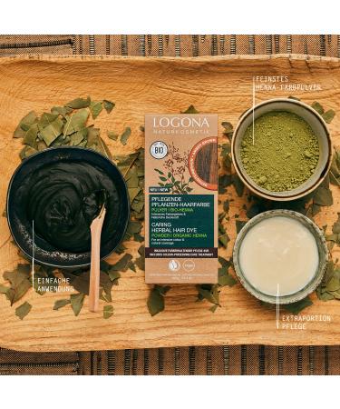 Logona Natural Cosmetics Herbal Hair Color - Vegan Amber Brown Powder with Organic Henna - 100g for Intense Shine & Color - Buy Online on GoSupps.com