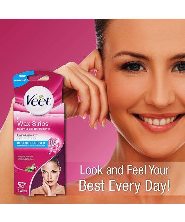 VEET ReadyToUse Wax Strips Hair Remover Face 12 ea - Pack of 3 - Buy Online on GoSupps.com
