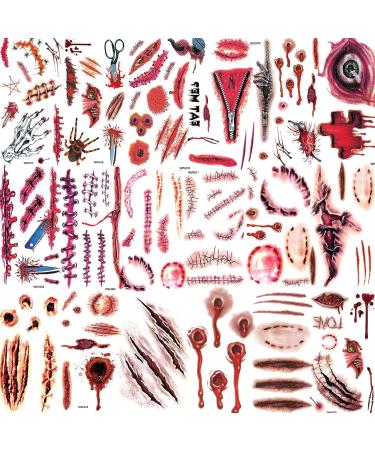 Billzar Halloween Fake Scars Tattoos Kit - 138+ PCS for Men, Women, and Kids - Zombie Makeup, Face Stitches, Temporary Chucky Scar, Scab, and Scratches - Halloween Wound Stickers - 18 Sheets - Buy Online on GoSupps.com