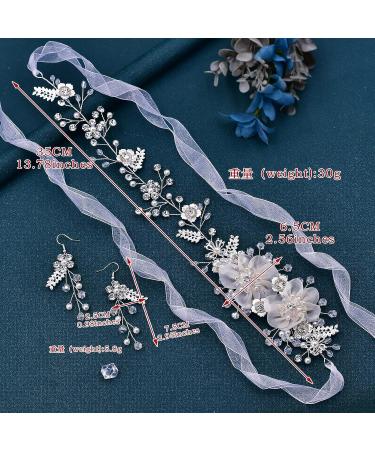 ULAPAN Wedding Headbands Flowers Girls Bridal Headpieces - Silver Crystal Hair Accessories Set with Earrings for Women - Buy Online on GoSupps.com