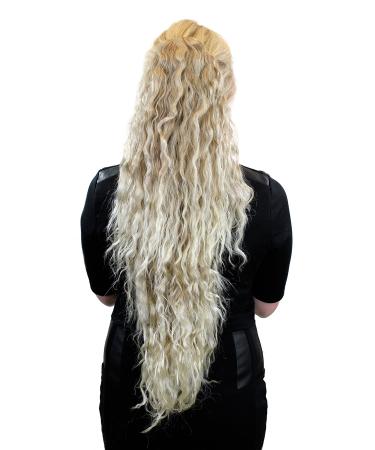 Very long voluminous ponytail hairpiece braid with kinky curls dark blonde platinum platinum blonde highlights N838-15BT613