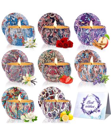 Fragrance candlestick set for women aromatherapy candles with a greeting card 160 hours of burning time natural soy wax for birthday Valentine's Day gifts for mother friends wife bathroom yoga 8 colors