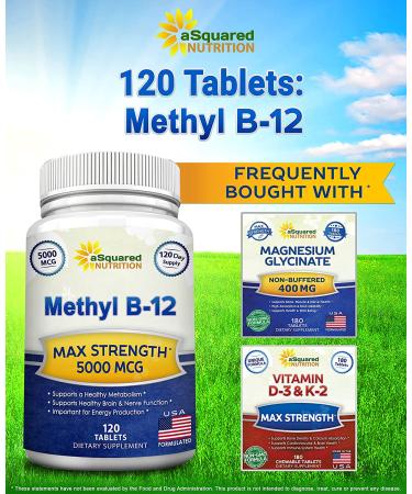 Max Strength Vitamin B12 - 5000 MCG with Methylcobalamin - Energy Boost & Brain Support - 120 Tablets - Buy Online on GoSupps.com