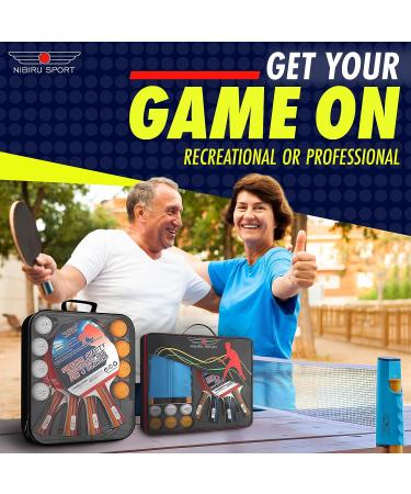 NIBIRU SPORT Ping Pong Paddles Set - Professional Table Tennis Rackets with Balls, Retractable Net, Posts, Storage Case - 4 Player Complete Set - Buy Online on GoSupps.com