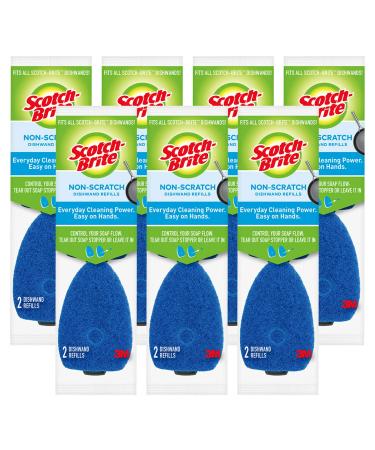 Scotch-Brite Non-Scratch Dishwand Sponge Refills, Dishwand Refills for Cleaning Kitchen, Bathroom, and Household, Non-Scratch Sponges Safe for Non-Stick Cookware, 14 Dishwand Refills 2 Refill Pads (Pack of 7)