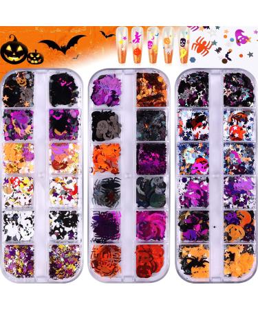 Ebanku 36 Colographic Nail seedlets glittering Halloween spider laser nail seed sequins colorful manicure pavy decoration 3D holographic nails art sequins (halloween b) - Buy Online on GoSupps.com