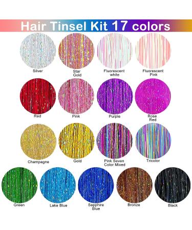 48 Hair Tinsel Kit - 17 Colors, 4250 Strands - Hair Extensions with Tools for Girls and Women - Buy Online on GoSupps.com