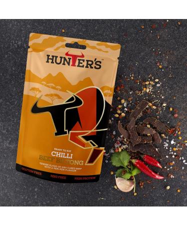 Hunters Biltong Chilli Beef Biltong 250g pack High Protein low fat Thin Tender Slices of authentic Beef Biltong beef Jerky Gluten & MSG Free Convenient Snack 250g (1 x 250g) - Buy Online on GoSupps.com