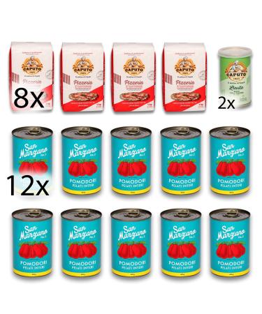 Delicret - Pizza ingredients |8x 1kg Caputo Pizzeria Pizzamehl & 2x 100g Caputo dry yeast + 12x 400g San Marzano Tomate "The Red Gold" from Campania |+Neapolitan pizza recipes Pizzaset Naples +