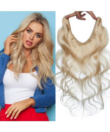 16 inches SEGO One Piece Invisible Secret Wire Hair Extension Headband Real Human Hair No Clip in #60 Platinum Blonde Wavy Curly Remy Hairpieces for Women (60g) 16 Inch #60 Platinum Blonde