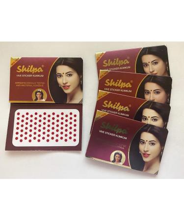RED Shilpa Vive Stickers KUMKUM (5 Strips) Small - Size 8 (Diameter 3mm)