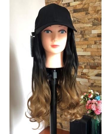 Ladies Full Wig Fall Hair Piece Cap Hat Extensions Ombre Dip dye (Wavy Black to dark blonde) Wavy Black to dark blonde