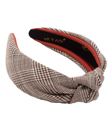 YETASI Head bands for Women's Hair are Made with Comfy Non Slip Material. Brown Knotted Headband for Women Plaid is Unique. Well Made Headbands for Women Top Knot