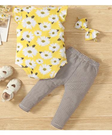 Koonde Baby Girl 3-Piece Outfits | Romper, Trouser & Headband | 12-18 Months | Yellow + Caramel - Buy Online on GoSupps.com
