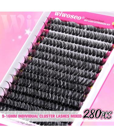 DIY Individual Cluster Eyelash Extension Kit - 280pcs Natural Russian Lashes - 50p 9-16MM A-Cluster Lashes Kit for Self Application - Buy Online on GoSupps.com