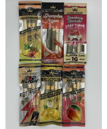King Palm Flavoured Mini Rolls Bundle with We Roll With It Tube (2 rolls per pack 12 per bundle) Peach Pineapple Pumpkin Cream Strawberry Shortcake Red Reign Lemon Haze Mango OG