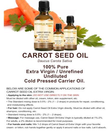 100% Pure Carrot Seed Oil - Extra Virgin & Cold Pressed - Natural Carrier Oil for Face Skin Body Hair & Nails - Botanical Beauty 10ml - Buy Online on GoSupps.com
