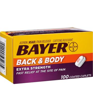 Bayer Back & Body Extra Strength Aspirin 500mg Coated Tablets with Caffeine - 100 Count for Fast Pain Relief - Buy Online on GoSupps.com