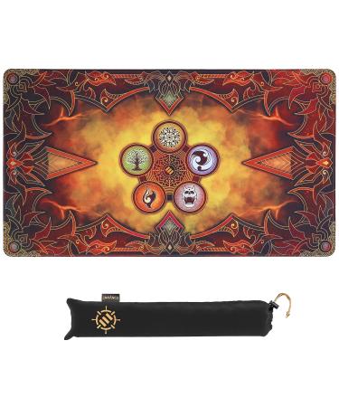 ENHANCE TCG Playmat - Tabletop Card Playmat with Stitched Edges, Smooth Surface, and Drawstring Travel Pouch - Compatible with MTG, YuGiOh, Pokemon, Lord of The Rings, and Other TCG and LCG - Flames