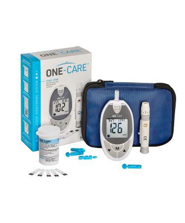 ONE-CARE Diabetes Testing Kit: Blood Glucose Monitor System with Blood Sugar Meter, 10 Blood Test Strips, Lancing Device, 10 Lancets, Carrying Case - Glucose Monitoring Kit with Glucometer and Strips