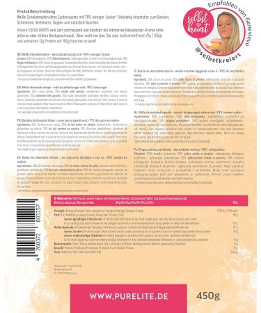 Purelite Cocoa Drops White 450g - Sugar-Reduced White Chocolate Drops with Erythritol & Stevia | No Aftertaste | Perfect for Baking | 70% Less Sugar - Buy Online on GoSupps.com