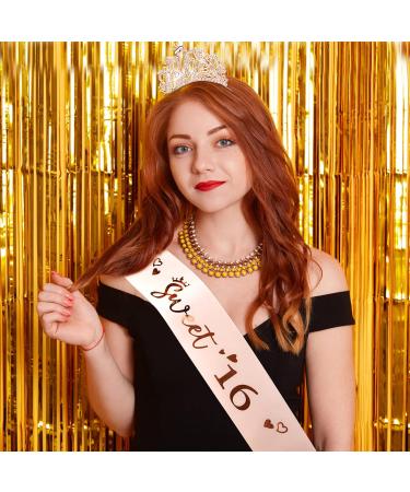 Vovii 16th Birthday Sash and Tiara Set - Rose Gold Princess Crown Hair Accessories for Women - Ideal 16th Birthday Decorations and Gifts for Her - Happy Birthday Party Favors - Buy Online on GoSupps.com