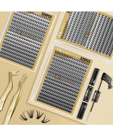 Individual QUEWEL Cluster Lashes - 320 Pieces of 0.07D Curl Eyelash Extensions | Natural DIY Mix 9-16mm at Home - Buy Online on GoSupps.com