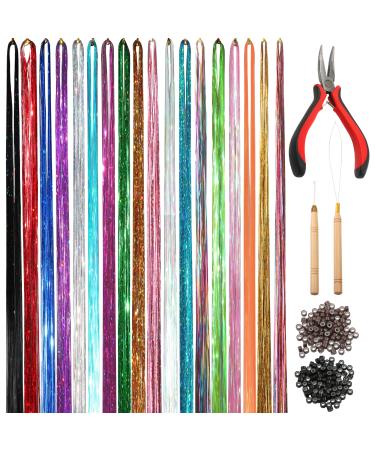 NIACONN 3600 Strands Hair Tinsel Kit with Tools  18 Colors Heat Resistant Fairy Hair Glitter Tinsel Hair Extensions Long - 47 in Colorful 18 colors