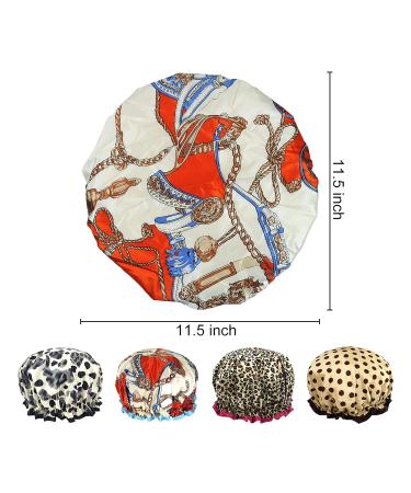 WishLotus Printed Double-Layer Waterproof Shower Cap 4-Pack for Long Hair Women - Reusable Satin Bonnet Sleep Cap - Buy Online on GoSupps.com