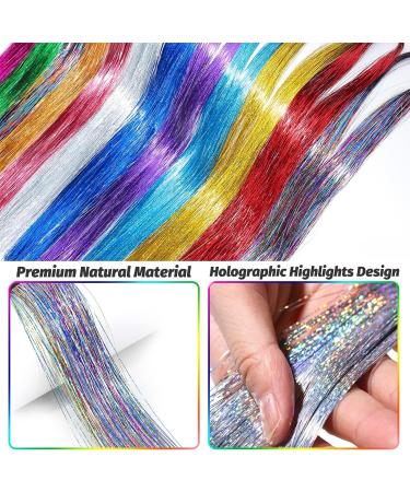 16 Colors Hair Tinsel Extensions with Tools Holographic Sparkle Glitter Highlights Hairpieces 47Inch Colorful Straight Shiny Tinsel Long Dazzle Synthetic Hair for Women Girls Party Decoration - Buy Online on GoSupps.com