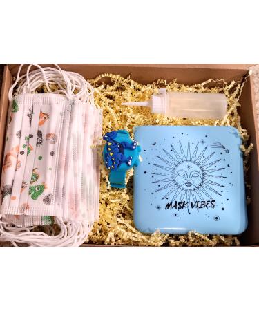 Health Kit 4 Kids / Disposable Mask / Mask Holder / Wristband Sanitizer / Back to School Kit (Dinosaur_Blue) STANDARD