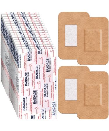 200 Pcs Large Adhesive Bandages 2 x 3 Inch Wound Care Supplies Fabric Adhesive Strip Patch Waterproof Fabric Flexible Bandage Wrap Gauze Pads for Skin Care and Protect Wounds