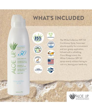 Aloe Up White Sunscreen Continuous Spray SPF 50 - Non-Greasy Face & Body Sunscreen Spray with Aloe | Paraben-Free & Cruelty-Free - 5.5 Fl. Oz - Buy Online on GoSupps.com
