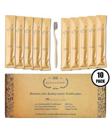Bleeker and Rowe Biodegradable Eco-Friendly Toothbrushes - BPA Free Soft Bristles - Sustainable & Recycled Packaging - Pack of 10 - Buy Online on GoSupps.com