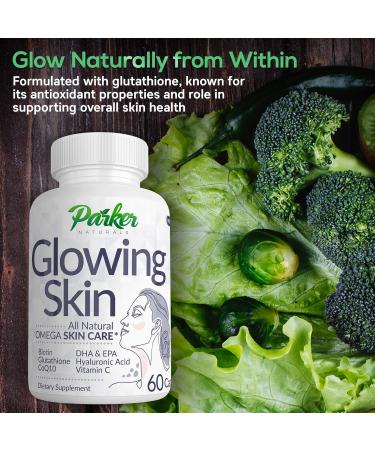 Parker Naturals Glowing Skin Supplement - Biotin Glutathione Hyaluronic Acid DHA/EPA Omega 3 Fish Oil CoQ10 Vitamin C All Natural Skin Care Supplement 60 Caps - Buy Online on GoSupps.com