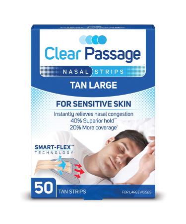 Clear Passage Nasal Strips Large, Tan, 50 ct | Works Instantly to Improve Sleep, Reduce Snoring, & Relieve Nasal Congestion Due to Colds & Allergies