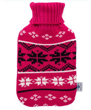 Heat bottle with reference 2l - Soft cover in pink knit with Christmas design For pain relief & relaxation on the back stomach shoulder & neck etc. - natural rubber axion