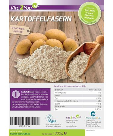 Vita2You Potato Fiber 1000g - Gluten Free Potato Flour - Low Carb (8%) - Premium Quality from Germany - Zip Bag - Buy Online on GoSupps.com