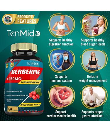 Berberine Extract 4250mg Capsules - 4 Months Supply with Ceylon Milk Thistle, Turmeric & Black Pepper | Immune Support & Weight Management Supplements - Buy Online on GoSupps.com