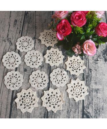 TOSSEY 12PCS Mini Vintage Handmade Crochet Doilies Flowers 100% Cotton Crochet Doilies Appliques Patches for Clothing Headbands Hats Gift Package Need (Beige) Beige 3" - Buy Online on GoSupps.com