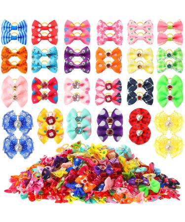 Reginary 300 Pack Dog Bows Grooming Cute Dog Hair Bows Girl with Rubber Bands Small Puppy Bowknots Colorful Hair Accessories for Dogs Puppies Pets Gift