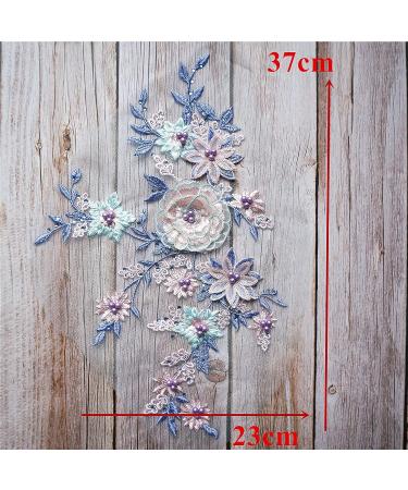 IXUEYU Lace Fabric 3D Flowers Appliques with Beads & Rhinestones - DIY Wedding Decor Dress Patch (Blue + Purple) - Buy Online on GoSupps.com