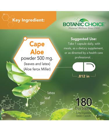 Botanic Choice Aloe Vera Supplement 500mg - 180 Count Capsules | Digestive Health Support | Gluten-Free, Non-GMO - Buy Online on GoSupps.com