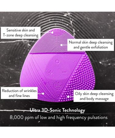Silicone Sonic Facial Cleansing Brush - Deep Cleaning Exfoliating Face Scrubber for Normal & Sensitive Skin - Waterproof & Rechargeable - Purple - Buy Online on GoSupps.com