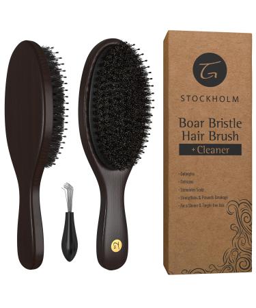 Hair Brush for Men and Women - Premium Boar Hairbrush with Detangling Nylon Pins for Optimally Getting Natural Oils Throughout All Hairs and Stimulating Scalp for Soft Hair - Stylist Recommend Cherry Wood with Nylon Pins