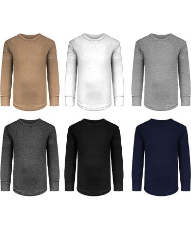 Kids 6 Pack Athletic Long Sleeve Undershirt Tops - Black/Khaki/White/Grey/Navy/Charcoal - Size 5-6 - Buy Online on GoSupps.com