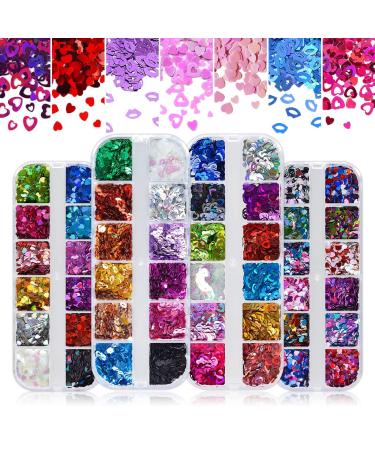 4 boxes Valentine's Day nail seedlettes glitter kalolary glitter for face body glitter shiny 3d nail art sticker diy decoration apply your nails face eyes hair body (d)