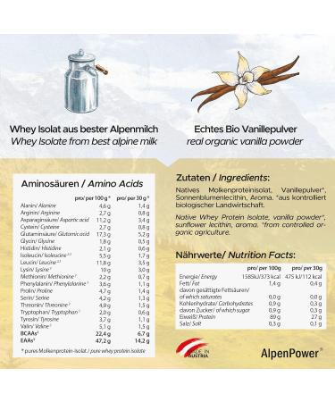 Buy Alpine Power Native Whey Protein Isolate Vanilla 500g - 100% Natural No Sweeteners High-Quality CFM Protein from Alpine Milk - International Shipping Available - Buy Online on GoSupps.com