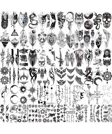Hotoyannia 72 Sheets Tiny Temporary Tattoos Stickers, Fake Tattoos That Look Real And Last Long, Halloween Tattoos Include Black Scary Wolf Lion Tiger Skeleton Skull Tattoos